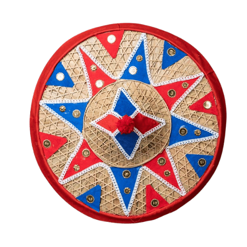 Bamboo Assamese Handmade Japi 18 Inch | Red & Blue Wall Decor